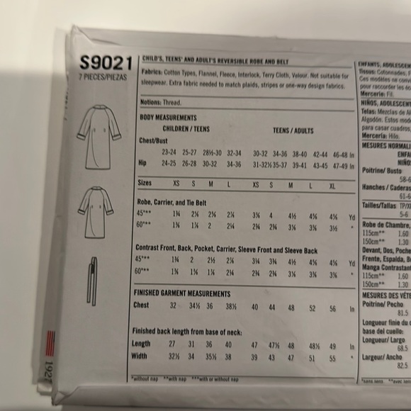 Brand new Simplicity S9021 Patterns Robe and Belt - Picture 3 of 4